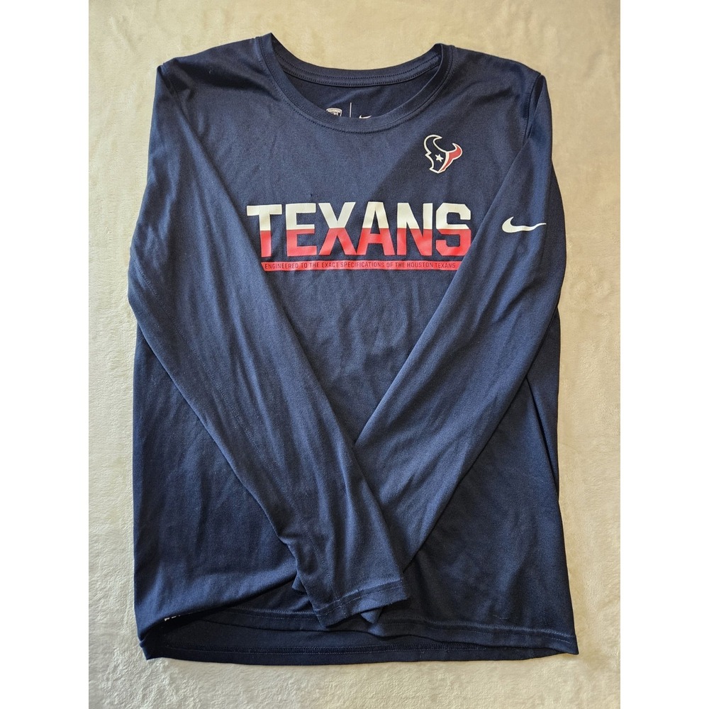 NFL Houston Texans Football Navy Blue Dri-Fit Long Sleeve Shirt Women's Large